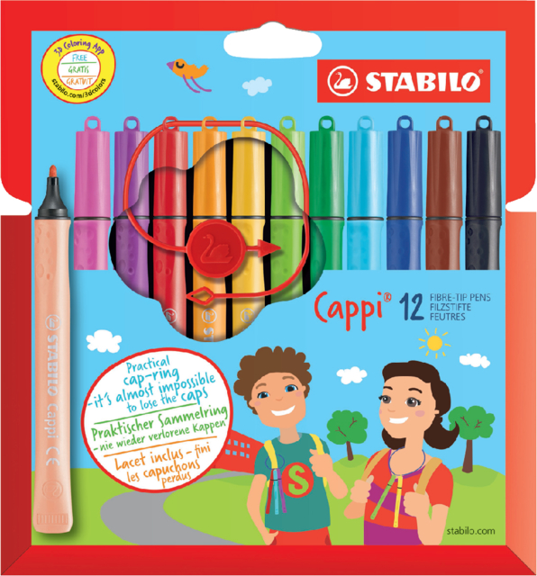 Viltstift STABILO Cappi 168/12 medium assorti etui à 12 stuks