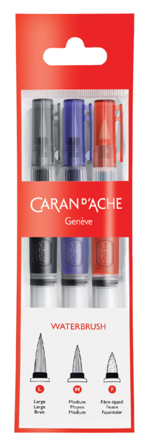 Penseel Caran d'Ache medium, breed , fibre tip set à 3st