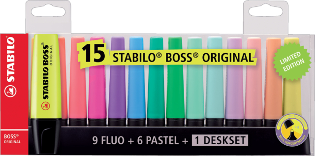 Surligneur STABILO Boss Set de bureau 70/15 assorti 15pcs