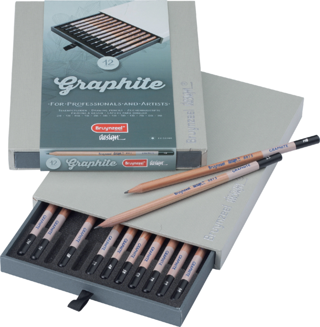 Grafietpotlood Bruynzeel Design Graphite set á 12 breedtes grijs