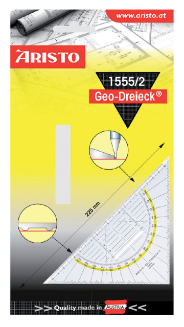 Geodriehoek Aristo 1555/2 225mm met greep transparant