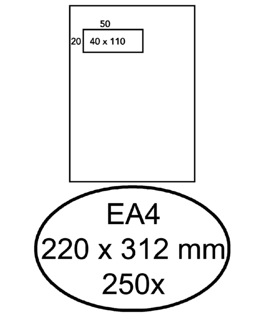 Envelop Hermes akte EA4 220x312mm venster links 4x11cm zelfklevend wit doos à 250 stuks