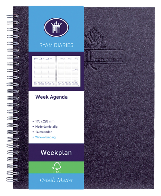 Agenda 2025 Ryam Weekplan Wire-o 7 jours/2 pages noir