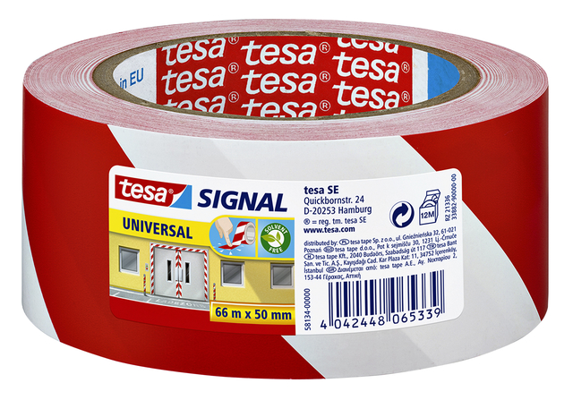 Ruban de signalisation tesa® Signal Universal 66mx50mm rouge/blanc