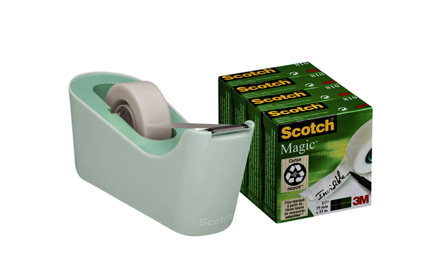 Dévidoir Scotch C18 menthe + 4 rouleaux Magic Tape 33mx19mm