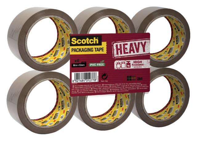 Ruban d'emballage Scotch Heavy 66mx50mm brun 6 rouleaux