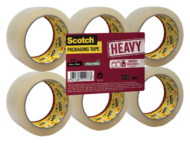 Ruban d’emballage Scotch Heavy 66mx50mm transparent 6 rouleaux