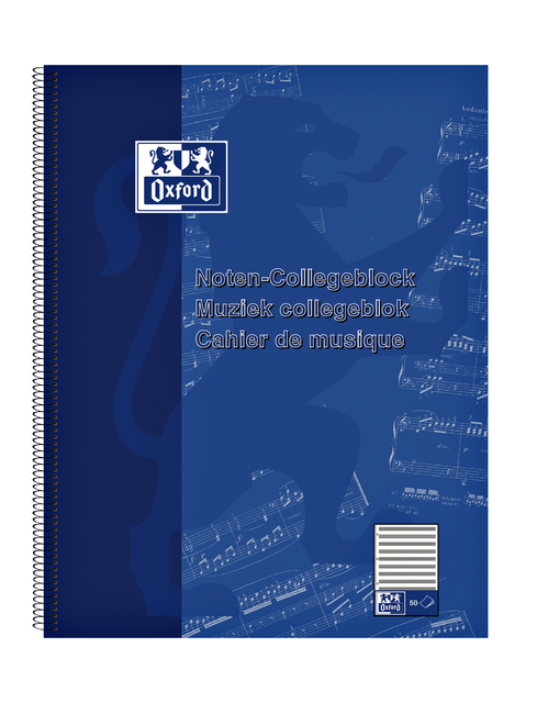 Cahier de musique Oxford A4+ 4 perforations 100 pages 80g bleu