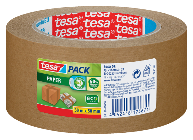 Ruban d’emballage tesapack® papier ecoLogo® 50mx50mm brun