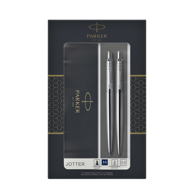 Stylo bille et portemine Parker Jotter Stainless Steel CT Medium 2 pièces