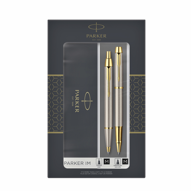 Stylo bille et roller Parker IM Brushed Metal GT Medium 2 pièces