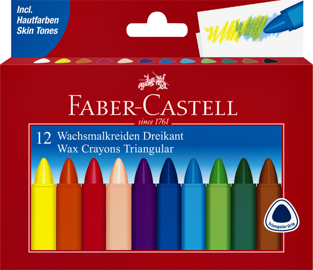 Craie à la cire Faber-Castell triangulaire assorti set 12 pièces