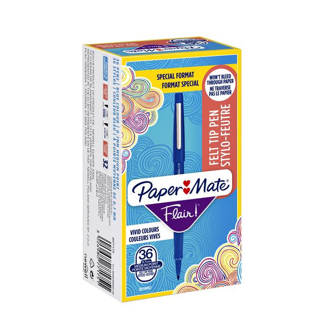 Fineliner Paper Mate Flair Original Medium bleu valuepack 36 pièces