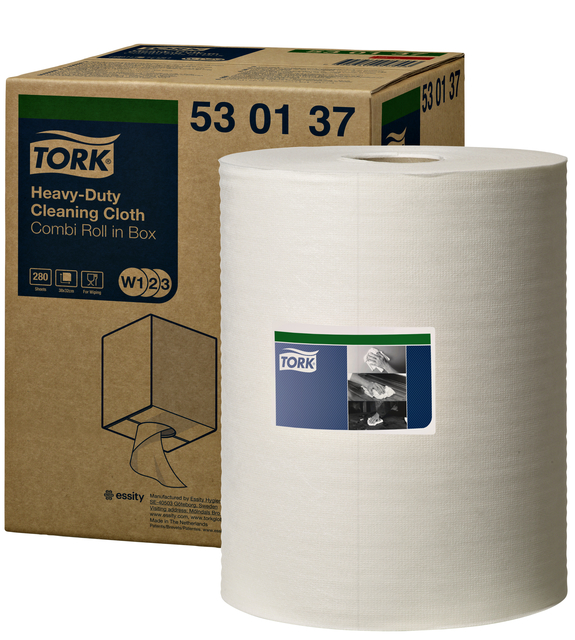 Chiffon de nettoyage Tork Heavy-duty rouleau combi 530137 W1/2/3 non-tissé 280 fls blanc