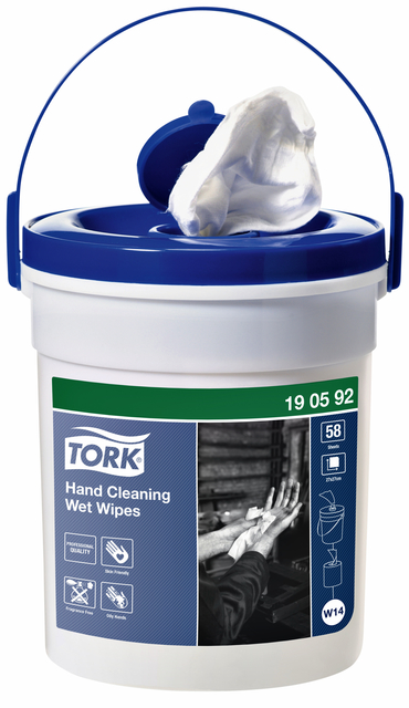 Handreinigingsdoek Tork W14 Premium emmer 1-laags 58 vel wit 190592