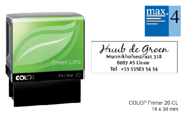 Cachet à Formules Colop 20 Green Line personnalisable 4 lignes 38x14mm