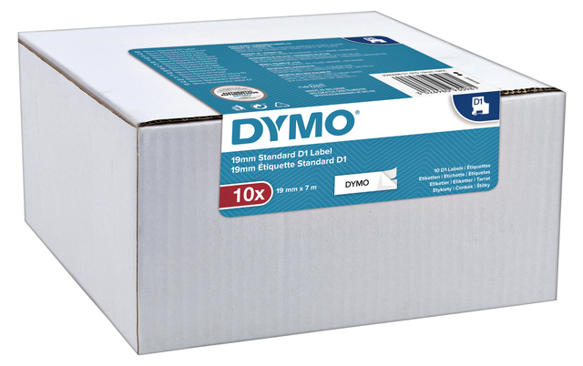 Ruban étiquettes Dymo LabelManager D1 polyester 19mm noir sur blanc 10 pièces