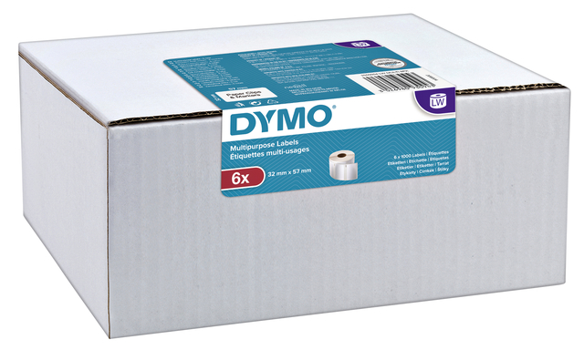 Etiket Dymo LabelWriter multifunctioneel 32x57mm 6 rollen á 1000 stuks wit