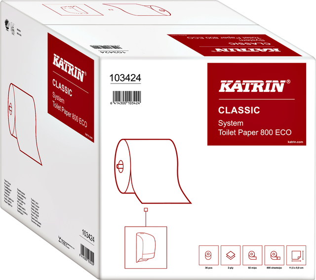 Toiletpapier Katrin systeemrol 2-laags 92m wit 103424