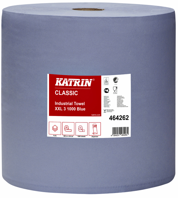 Poetspapier Katrin Industrial extra groot 3-laags 1000 vel blauw 464262