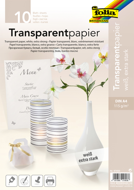 Transparant papier Folia A4 115gr 10 vel wit