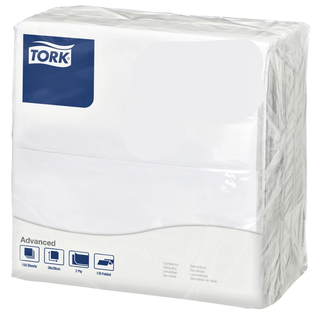 Dinerservet Tork Advanced 1/4 vouw 2-laags 395x390mm 150 vel wit 478746