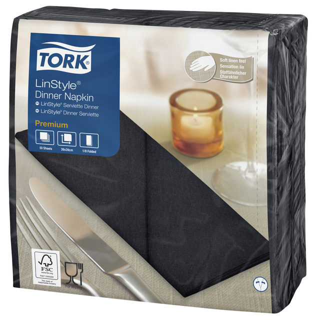 Serviette Tork 478145 LinStyle Premium 1 épaisseur Pli 1/8 390x390mm noir 50 pièces