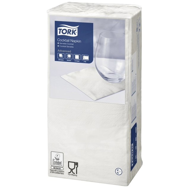 Serviette Tork Cocktail Advanced 477534 2 épaisseurs pli 1/4 238x238mm blanc 200 pièces