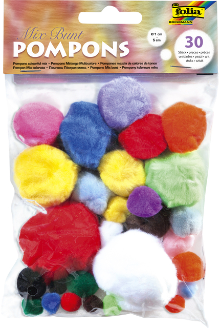 Pompon Folia 30 stuks diverse kleuren en afmetingen 30 stuks