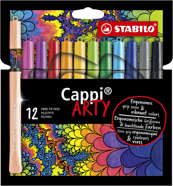 Viltstift STABILO Cappi 168/12 Arty medium assorti etui à 12 stuks