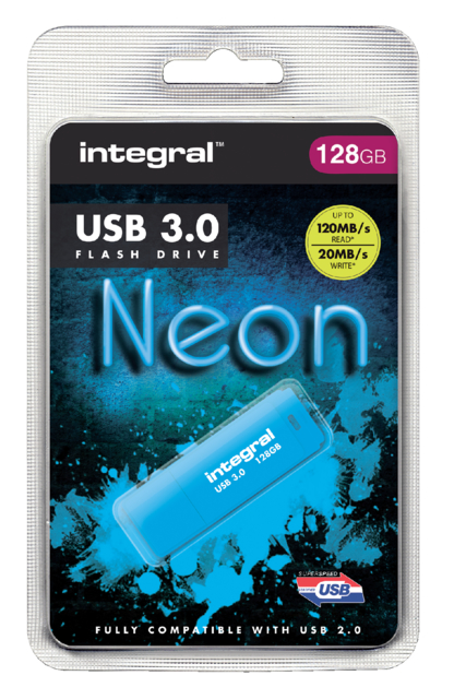 USB-stick 3.0 Integral 128GB neon blauw