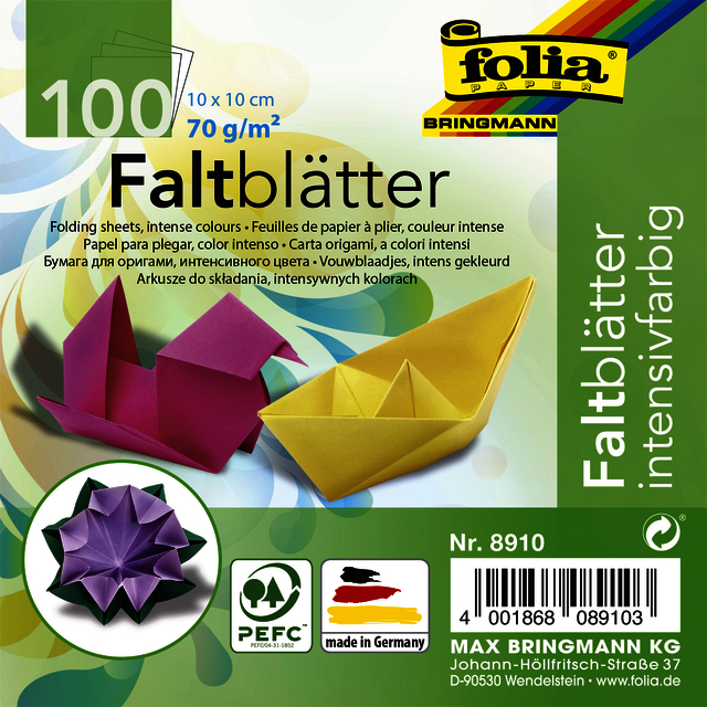 Feuilles de pliage Folia 70g 10x10cm assorti 100 feuilles