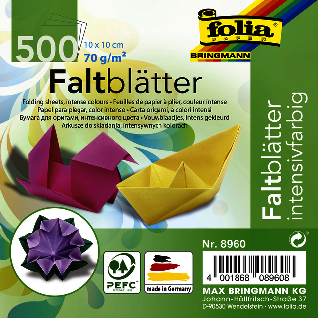 Feuilles de pliage Folia 70g 10x10cm assorti 500 feuilles