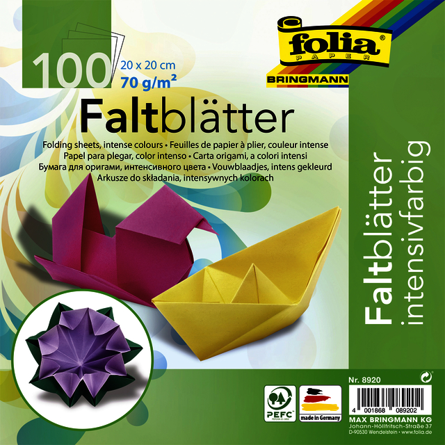 Feuilles de pliage Folia 70g 20x20cm assorti 100 feuilles