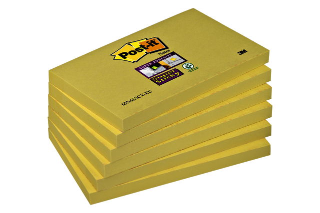 Memoblok Post-it 655 Super Sticky 76x127mm geel 6 stuks