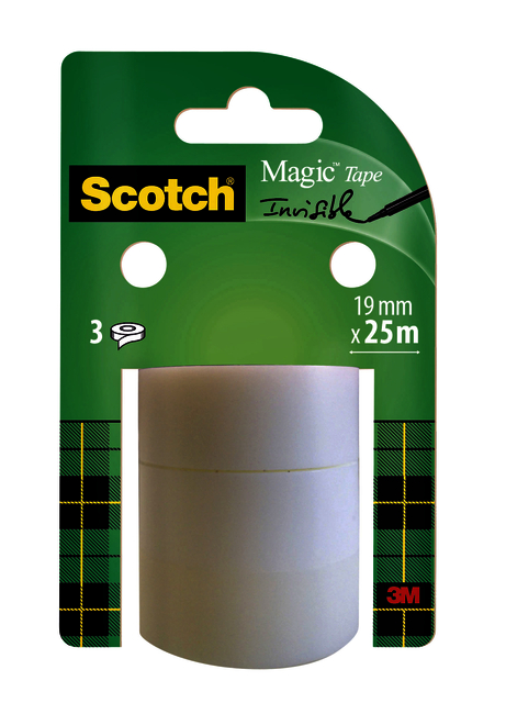 Plakband Scotch Magic 819 19mmx25m onzichtbaar 3 rollen