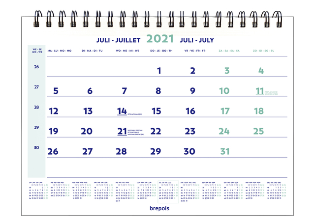 Calendrier mensuel 2025 Brepols 43x31,5cm