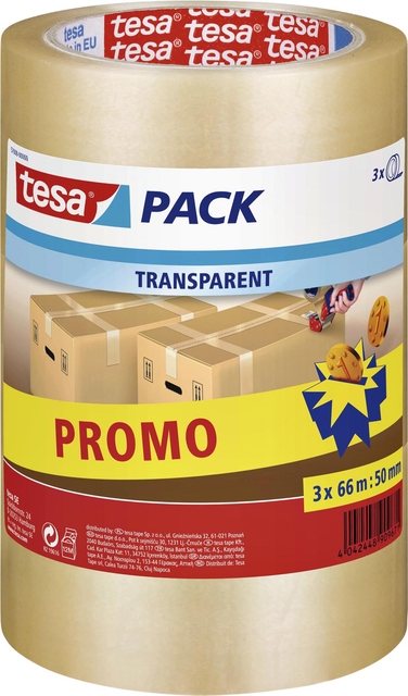 Ruban d' emballage tesapack® 66mx50mm transparant lot promo 3 rouleaux