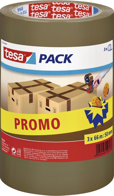 Verpakkingstape tesapack® 66mx50mm bruin promopack 3 rollen