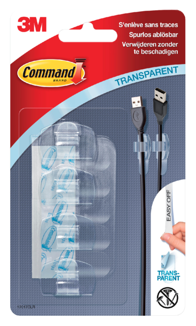 Clips pour câbles Command rond avec bandes de fixation transparent 4 pièces