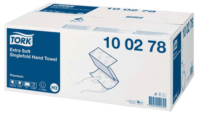 Essuie-mains Tork H3 Premium Singlefold 100278 2 épaisseurs 226x230mm blanche 15x 200 feuilles