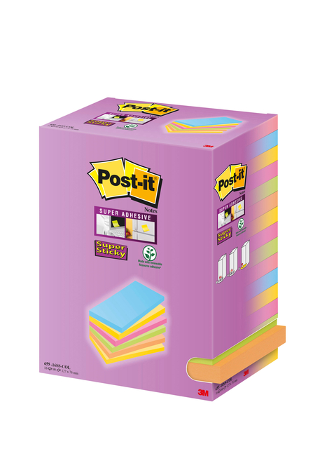 Bloc-mémos Post-it 655 127x76mm assorti 16 pièces