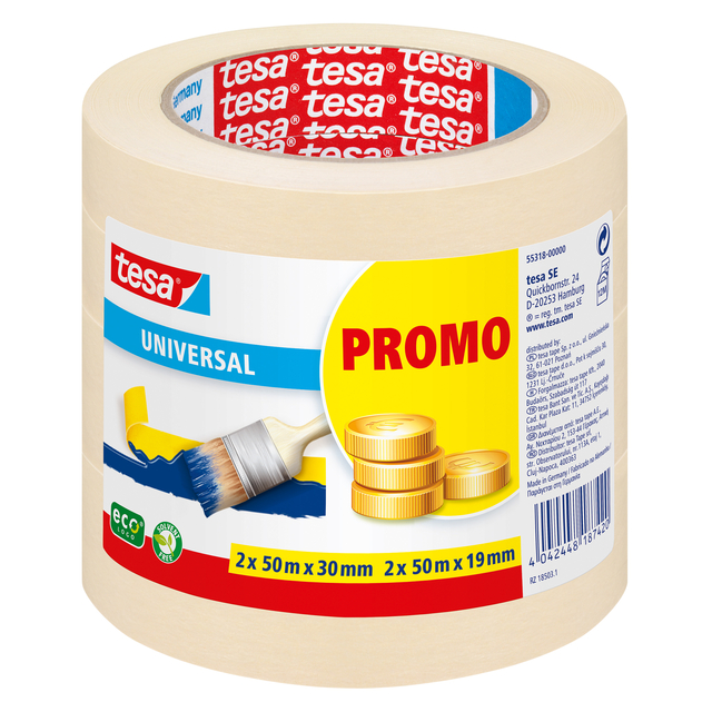 Afplaktape tesa®  Economy 2x 50mx30mm, 2x 50mx19mm promopack