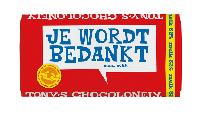 Chocolat Tony's Chocolonely lait  "Bedankt" tablette 180g