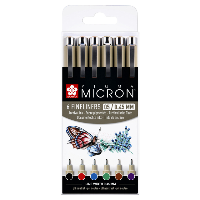 Fineliner Sakura Pigma Micron 05 set 6 couleurs de base