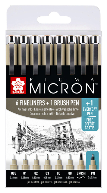 Fineliner & Brush Sakura Pigma Micron set 7 + 1 Pigma Micron PN gratuit