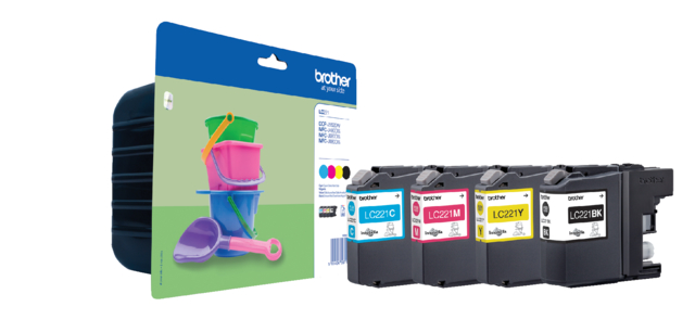 Inktcartridge Brother LC-221VALBP zwart + 3 kleuren