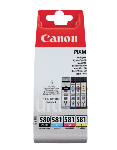 Inktcartridge Canon PGI-580 + CLI-581 2x zwart + 3 kleuren