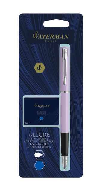 Stylo plume Waterman Allure violet pastel F bleu + cartouches encre bleue