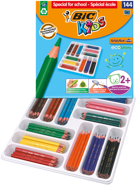 Kleurpotloden BicKids Evolution ecolutions assorti schoolbox à 144 stuks